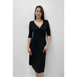 Lulus Wrap Dress Forget Me Knot Midi Solid Black Size 10